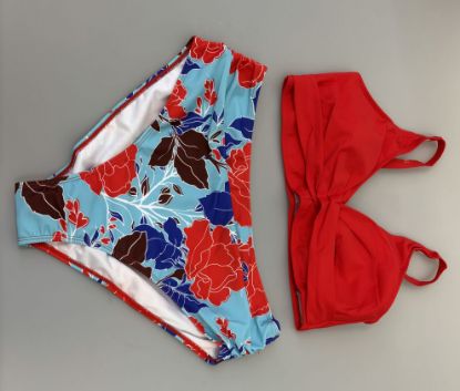 Picture of Women's Two Piece Bikini Set - Red Flowers -XL