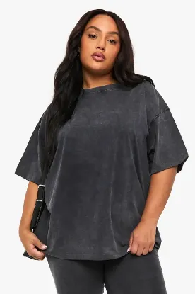 Picture of Women's Acid Wash Oversized T-Shirt - Charcoal -Size Medium