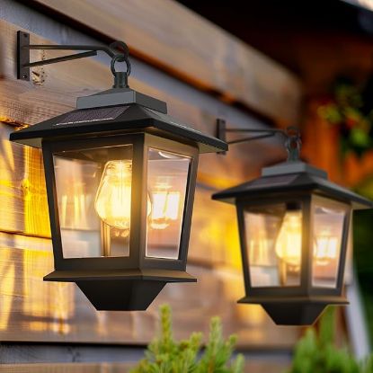Picture of 2 Pack Solar Wall Lanterns - Black
