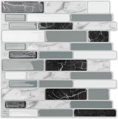 Picture of 10-Sheet Peel and Stick Kitchen Backsplash Tiles - Gray Marble