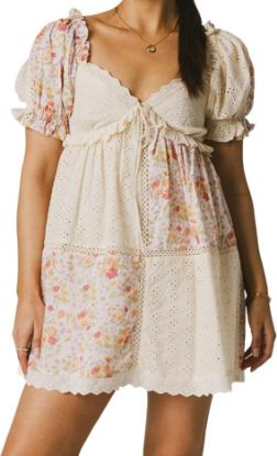 Picture of Women's Floral Patchwork Babydoll Dress - Yellow - Size Large