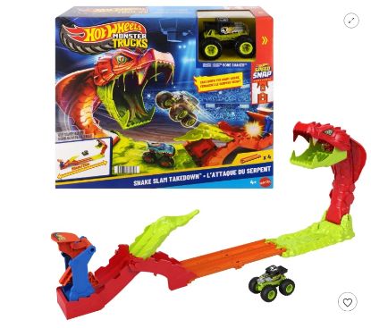 Picture of Hot Wheels Monster Trucks Snake Slam Takedown Playset with 1:64 Scale Bone Shaker Toy Vehicle