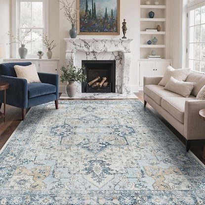 Picture of GENIMO 4x6 Area Rug for Living Room - Blue/Gold