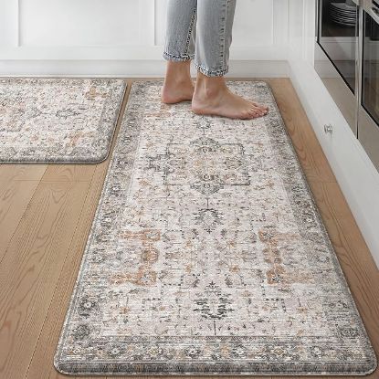 Picture of GENIMO Kitchen Mats 2- pc Set for Kitchen Floor - Light Taupe/Brown