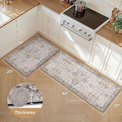 Picture of GENIMO Kitchen Mats 2- pc Set for Kitchen Floor - Light Taupe/Brown