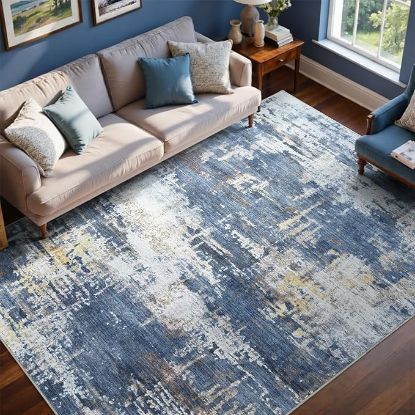 Picture of 6' x 9' Large Area Rug for Living Room - Blue/Gold