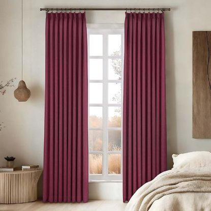 Picture of TWOPAGES 52 W x 84 L Pinch Pleated Room Darkening Curtain Panel - Burgundy