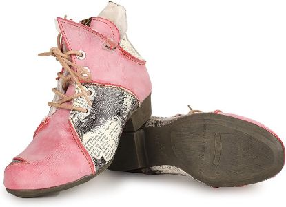 Picture of Women's V Cutout Patchwork Ankle Boots - Red - Size 37(U.S. size 6.5-7)