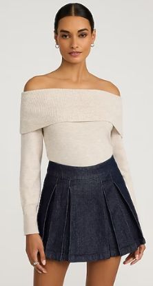 Picture of High Waisted Denim Pleated Mini Skort - Dark Wash - Size 6