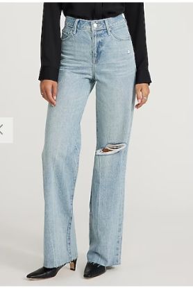 Picture of High Waisted Light Wash 50/50 Rigid Stretch Ripped Wide Leg Jeans - Size 6R