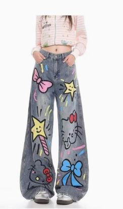 Picture of Hello Kitty Graffiti Print Denim Jeans for Women - Size XL