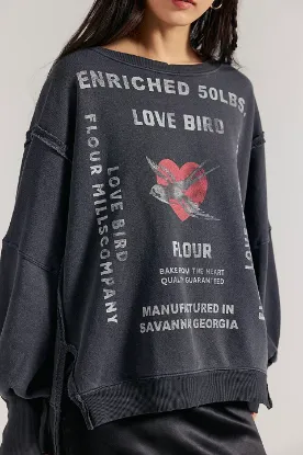 Picture of Women's We The Free Graphic Camden Pullover - Dark Gray Bird Combo - Size Medium
