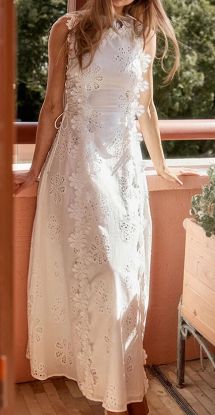 Picture of LikeMyChoice Delicate Lace Hook And Lace Up Sides Maxi Dress - White - Size Medium
