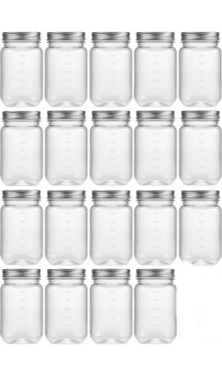 Picture of novelinks 16 oz Clear Plastic Jars with Silver Screw On Lids - Set of 19