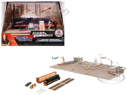 Picture of "Fast & Furious" Final Race Diorama with Toyota Supra Orange and Dodge Charger Black "Nano Scene" Series Model by Jada