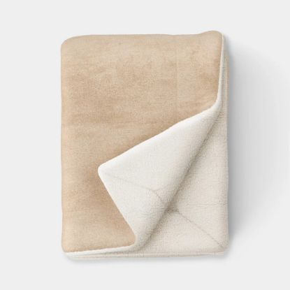 Picture of Solid Plush Throw Blanket with Faux Shearling Reverse Khaki - Threshold™