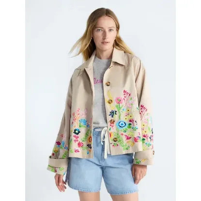 Picture of Free Assembly Women's Short Embroidered Trench Coat - Dark Sand/Floral - M(8-10)