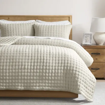Picture of WDCOZY King Size Cloud Cross Stitch Quilt & Pillow Shams - Wheat