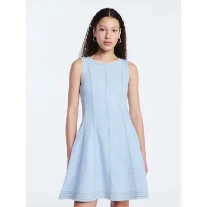 Picture of Women's Free Assembly Sleeveless Denim Panel Mini Dress - Ultra Light Blue Wash - Size M (8-10)