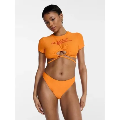 Picture of Women's Hot Girl Summer by Megan Thee Stallion Cutout Swim Top with Keyhole Front - Sunset Ember - XXL (20) -TOP ONLY
