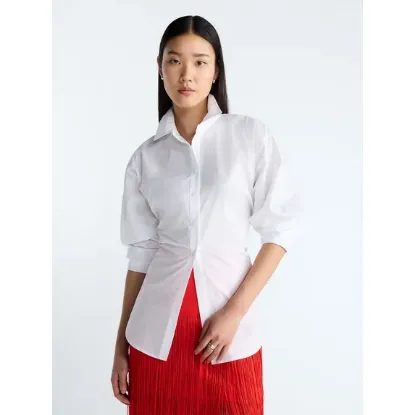 Picture of Women's Devil Wears Prada Scoop Collection Lace Up Cotton Shirt - White - Size 1X (16W-18W)