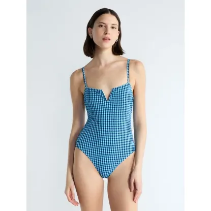 Picture of Women's Free Assembly V Wire Seersucker One Piece Swimsuit - Novo Sea Blue - Size M (8-10)