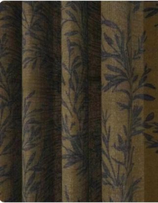 Picture of TWOPAGES Linen Leaves Print Drape Pinch Pleat Light Filtering Curtain - Set of 2 Panels - 52"x108" - Bronze