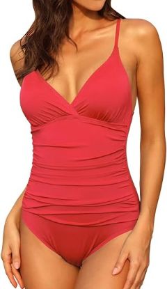 Picture of Firpearl Women's Tummy Control One Piece Bathing Suit - Coral Red - Size 12