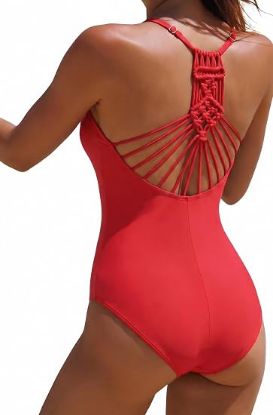 Picture of Firpearl Women's Tummy Control One Piece Bathing Suit - Coral Red - Size 12