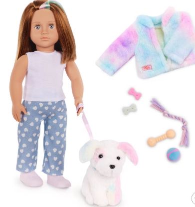 Picture of Our Generation Skylar & Bow Matching 18'' Doll & Pet Rainbow Puppy Set