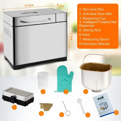 Picture of KBS 19-in-1 2LB Bread Maker Machine Fully Automatic LCD Display, Stainless Steel Model# 013