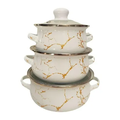 Picture of 5-pc Enamel Casserole Set - White/Gold Tone