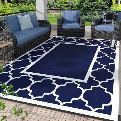 Picture of GENIMO Outdoor Rug 8' x 10' - Navy Blue & White