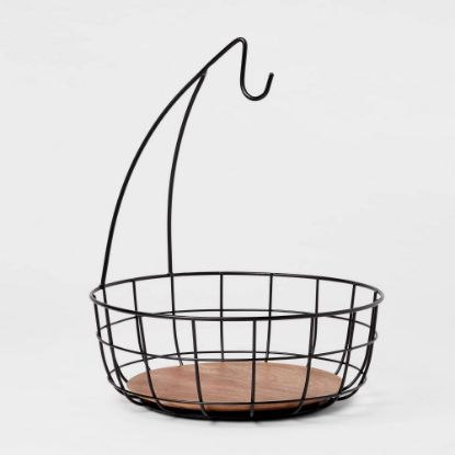 Picture of Iron and Mangowood Wire Fruit Basket with Banana Hanger Black - Threshold™
