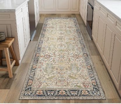 Picture of Bavni 2' x 10' Rug Runner for Hallways - Ivory/Teal
