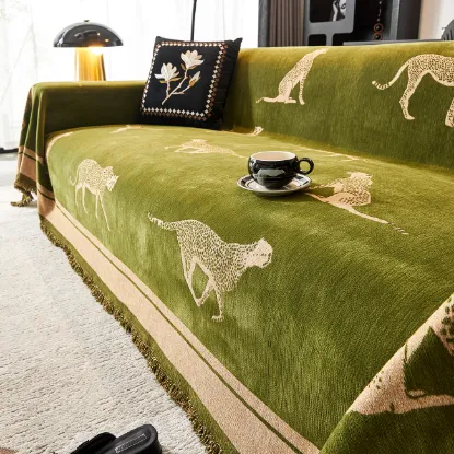 Picture of Slashop Safari Elegance Anti-Pilling Sofa / Couch Cover - 71" x 118" - Olive Cheetah