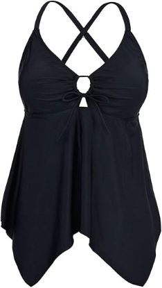 Picture of Firpearl Women's Plus Tankini Bathing Suit Top - Black - Size US 20