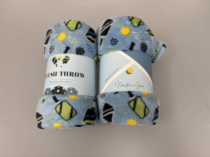 Picture of Set of 2 Pickleball Plush Throw Blankets - Blue