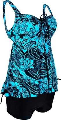 Picture of Women's Hilor 2-pc Tankini Swimsuit with Shorts - Lake Blue Floral - Size US 16