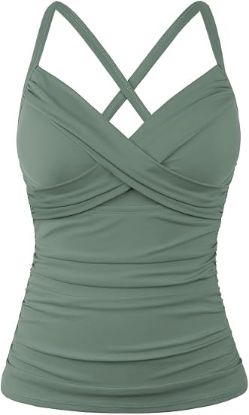 Picture of Women's Hilor Underwire Tankini Swimsuit Top - Army Green - Size US 16