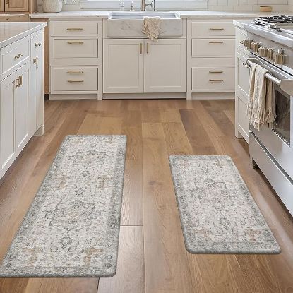 Picture of Genimo 2-pc Anti-Fatigue Kitchen Mat Set - Light Taupe brown- 17"x 47" + 17"x 30"