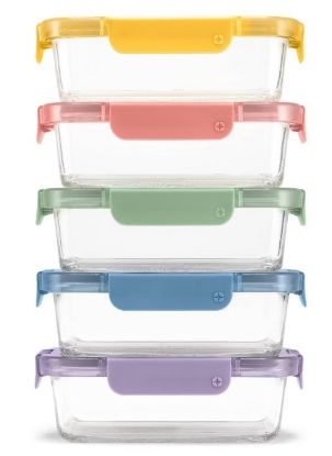 Picture of Ello Color Lock 10pc (set of 5) Glass Meal Prep Food Storage Containers Set - Multicolor Brights